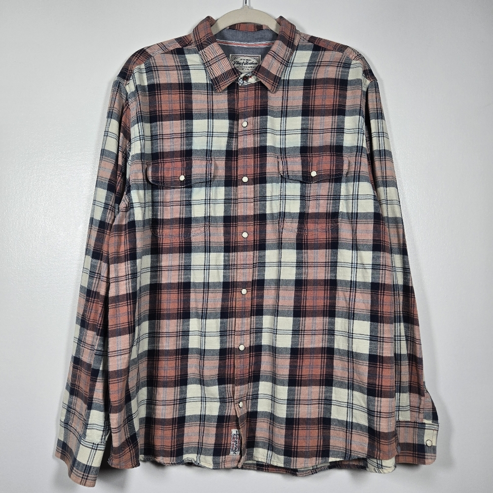 Flag & Anthem Cotton Plaid Long Sleeve Pearl Snap Button Down Shirt Mens Size XL
